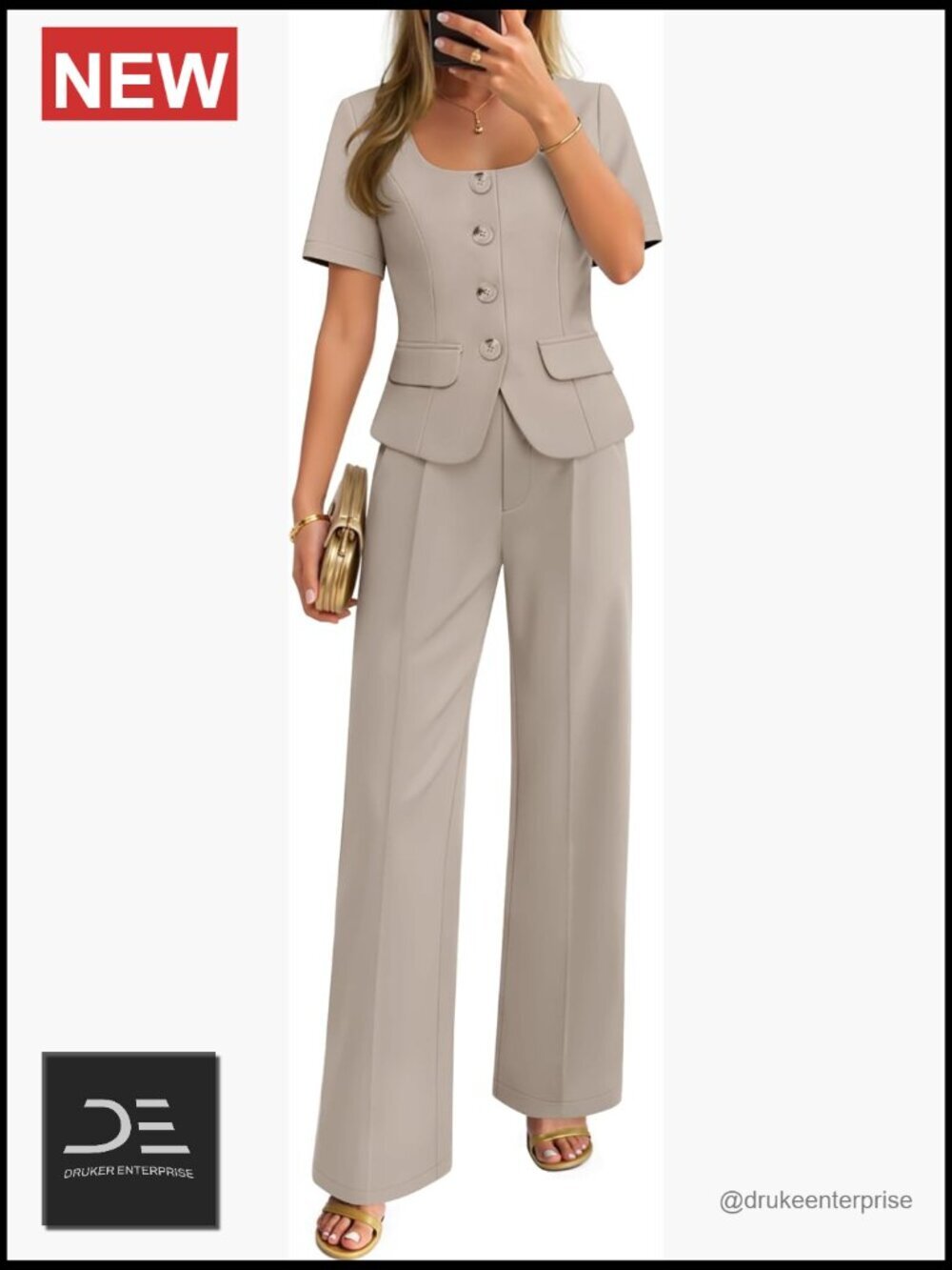 Short Sleeve Blazer Wide Leg Pants Business Casual Suit Set Women Two Pieces